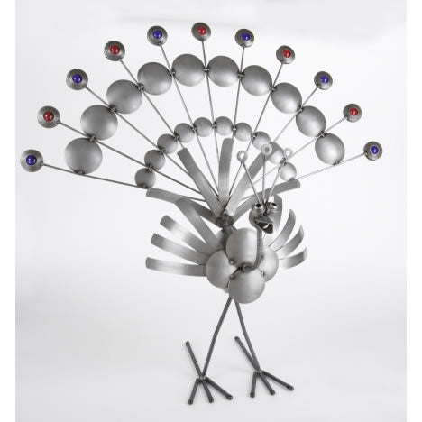 Metal Peacock with Marbles Sculpture by Yardbirds