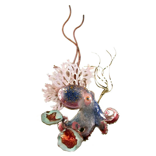 Octopus with Coral Metal Wall Art