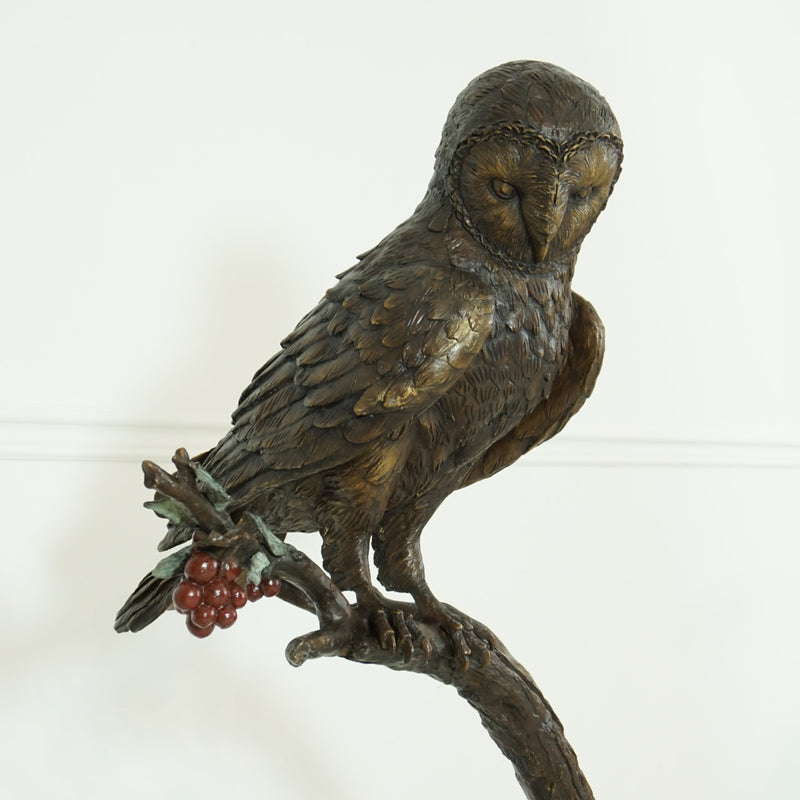 Owl on Tree Branch Bronze Sculpture