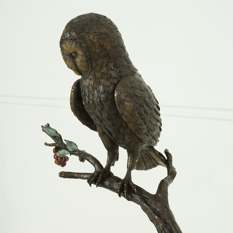 Owl on Tree Branch Bronze Sculpture