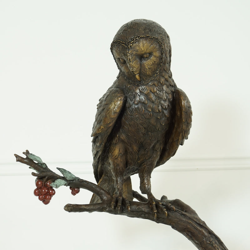 Owl on Tree Branch Bronze Sculpture