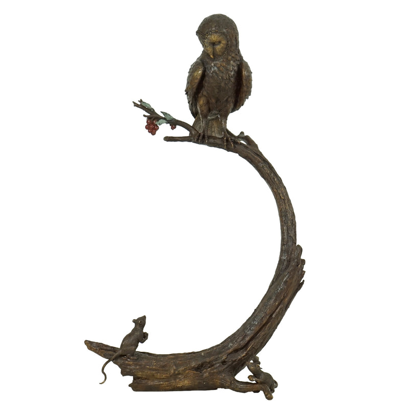 Owl on Tree Branch Bronze Sculpture
