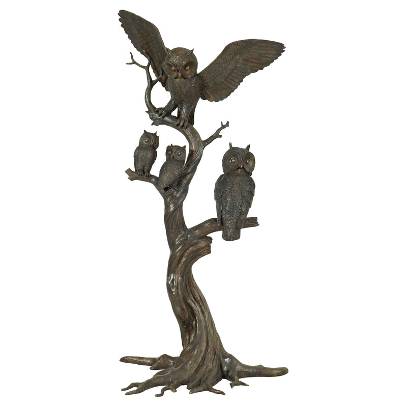Owls on Tree Branches Bronze Sculpture