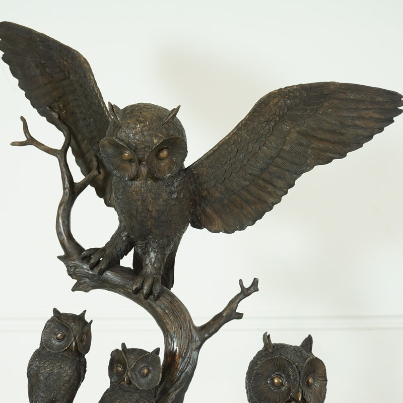 Owls on Tree Branches Bronze Sculpture