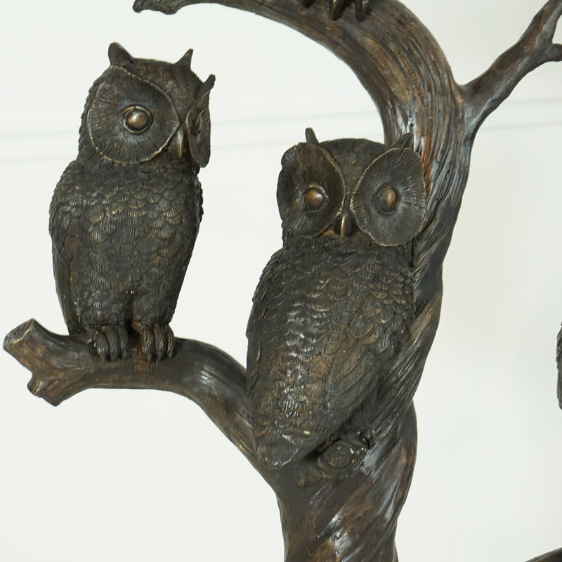Owls on Tree Branches Bronze Sculpture