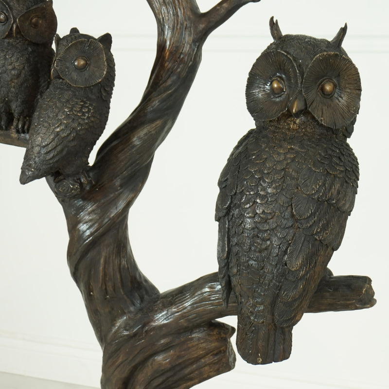 Owls on Tree Branches Bronze Sculpture