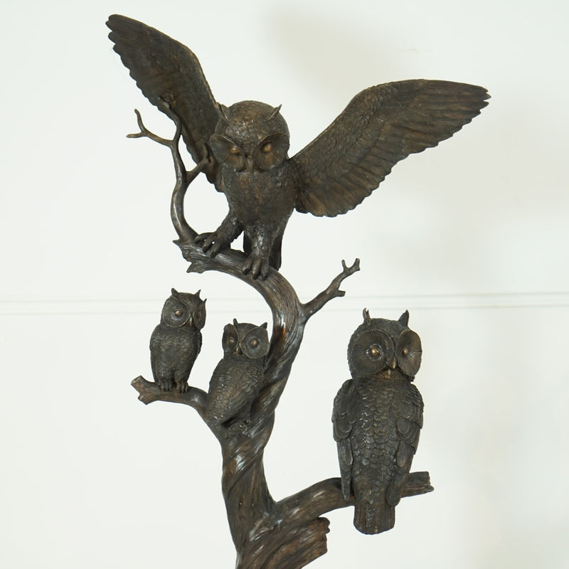 Owls on Tree Branches Bronze Sculpture