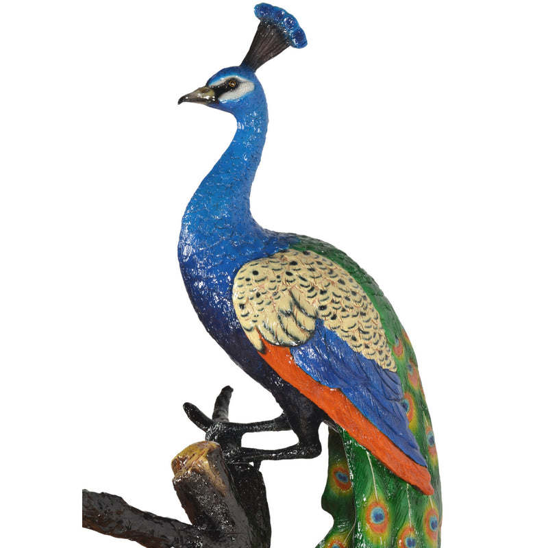 Peacock in Tree Bronze Sculpture
