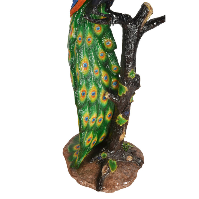 Peacock in Tree Bronze Sculpture