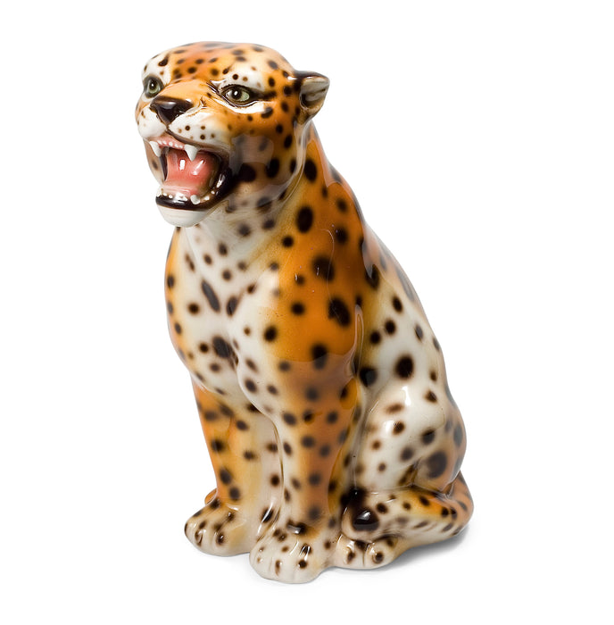 Roaring Leopard Sculpture-Italian Ceramic