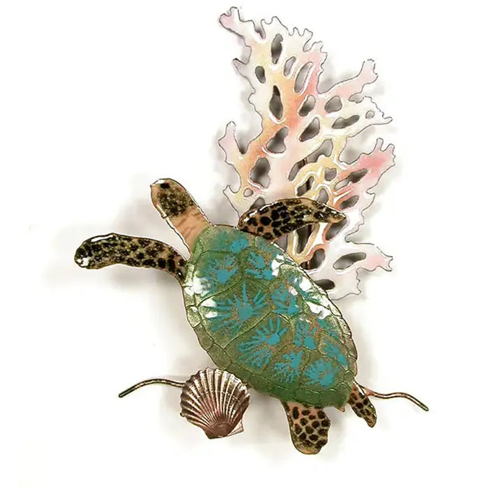 Mini Sea Turtle & Coral Metal Wall Art