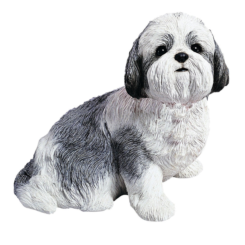 Shih Tzu Dog Statue- Silver/White Sitting