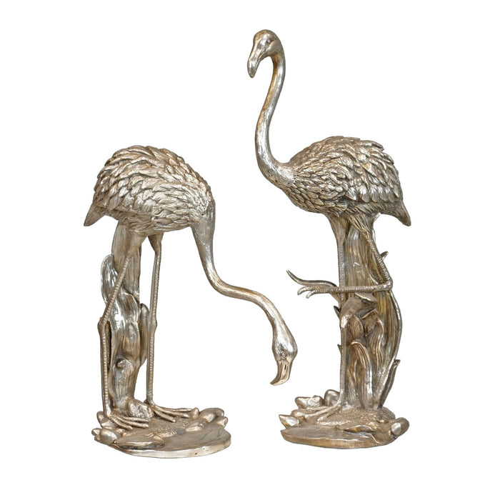 Silver Flamingo Sculptures-Pair