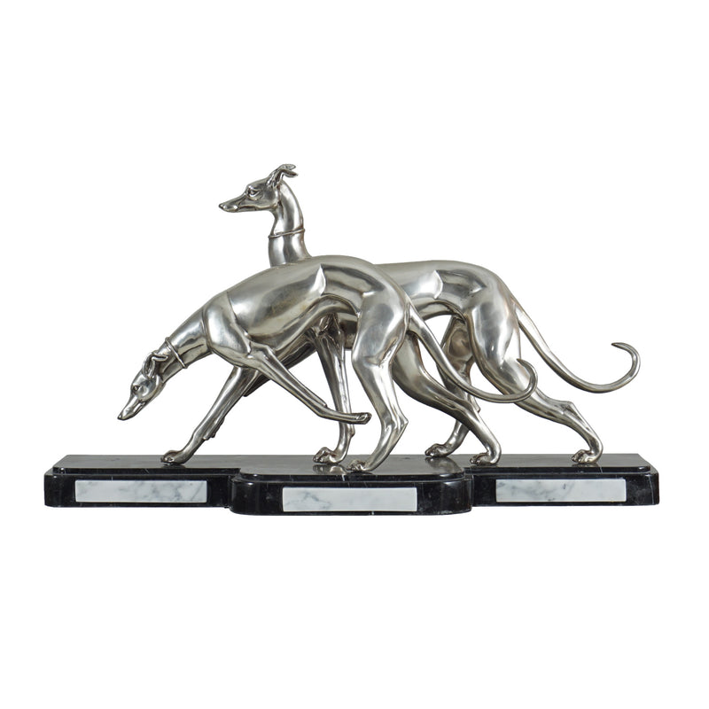 Greyhounds on Marble Base Sculpture-Art Deco