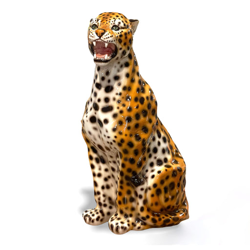 Sitting Cheetah Sculpture-Italian Ceramic