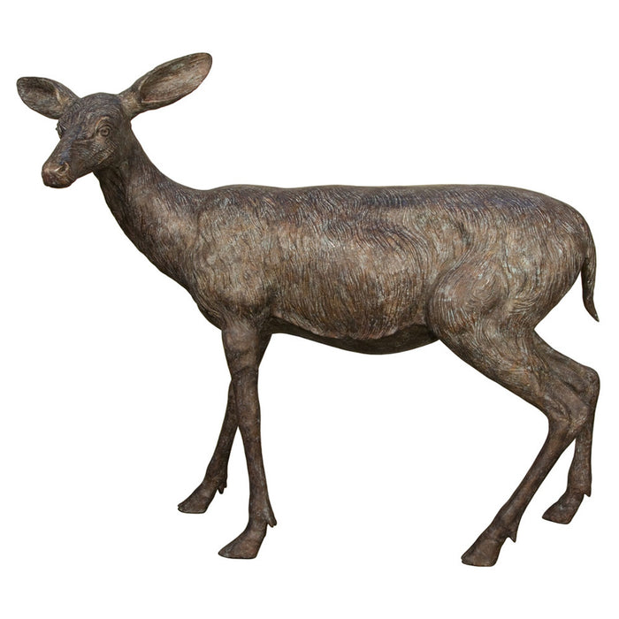 Standing Doe Deer Bronze Sculpture