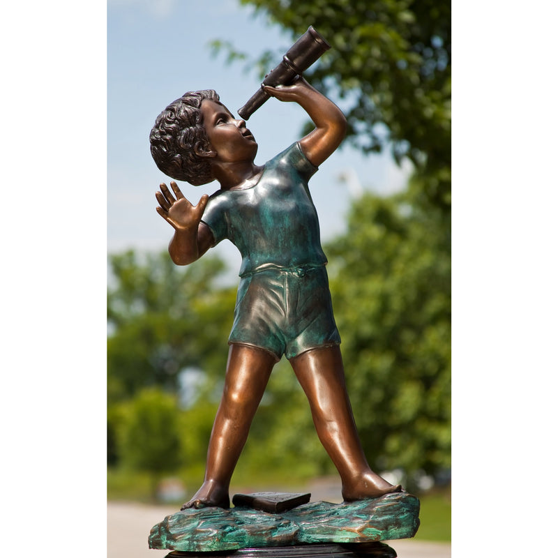 Stargazer Boy with Telescope Garden Sculpture