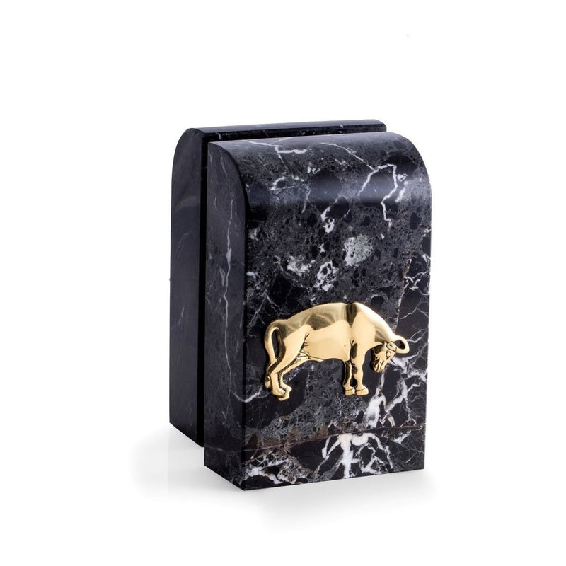 Stock Market Bull & Bear Bookends - Black Zebra Marble