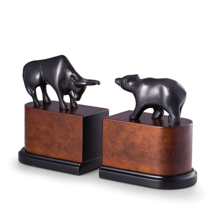Stock Market Bull & Bear Bookends - Bronzed Metal