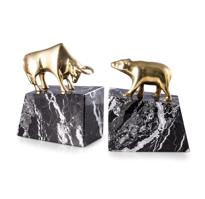 Stock Market Bull and Bear Bookends Brass Finish