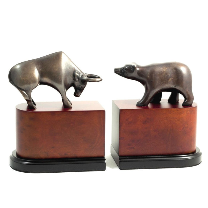 Stock Market Bull & Bear Bookends - Bronzed Metal