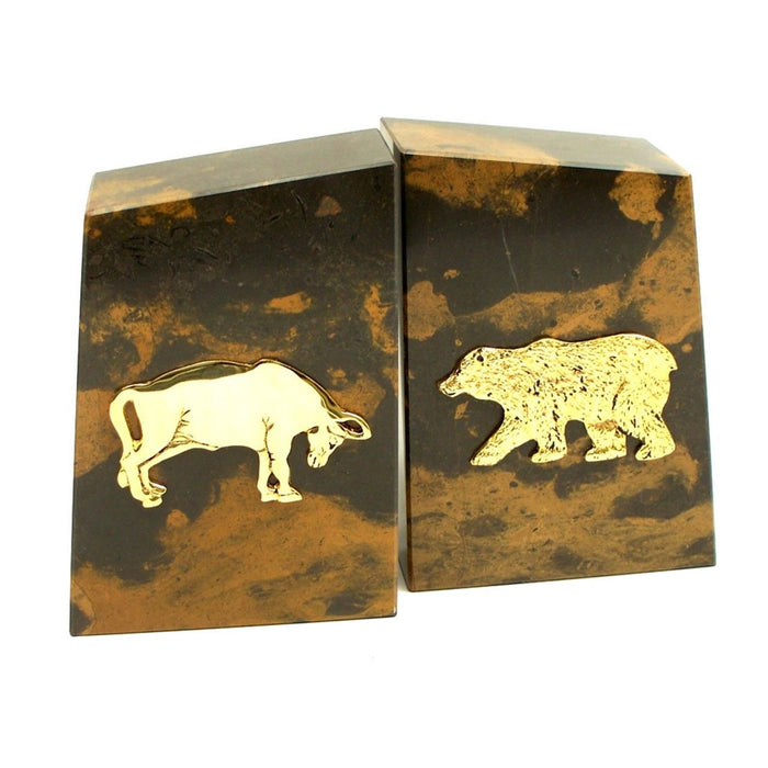 Stock Market Bull & Bear Bookends - Tiger Eye Marble