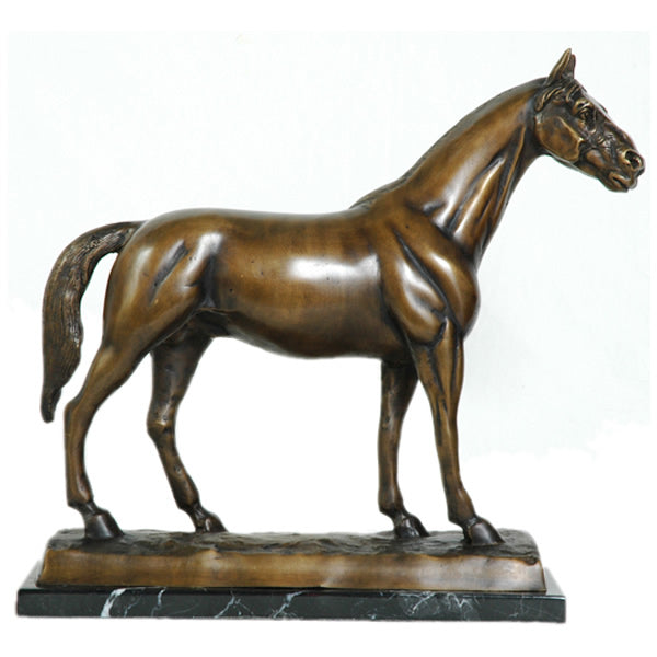 Traditional Bronze Horse on Marble Base Sculpture