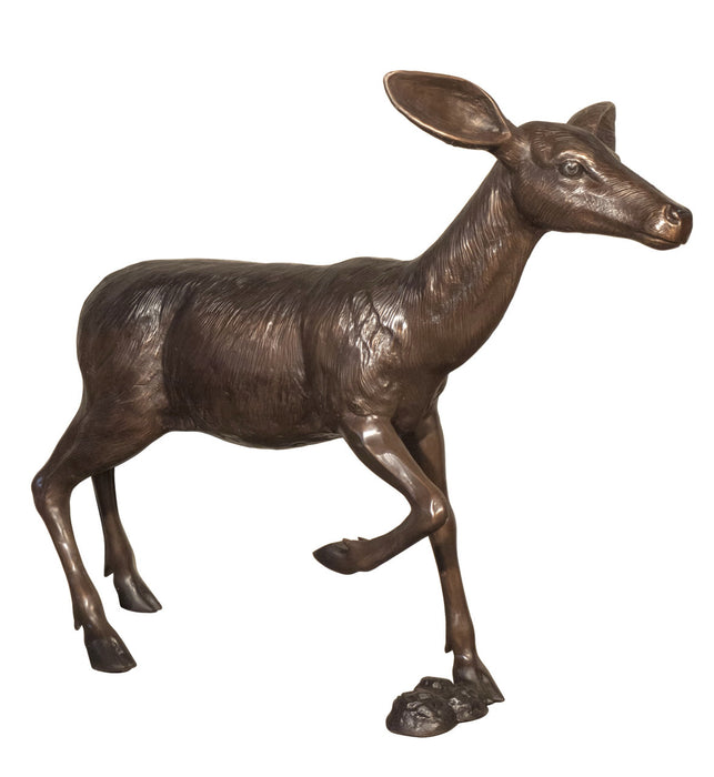 Walking Doe Deer Bronze Sculpture