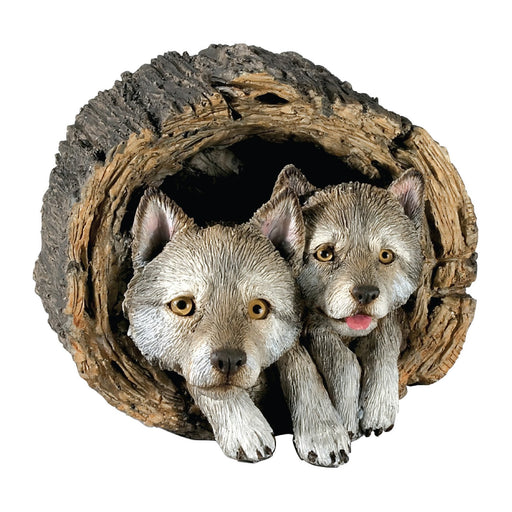 Wolf Pups in Log Statue