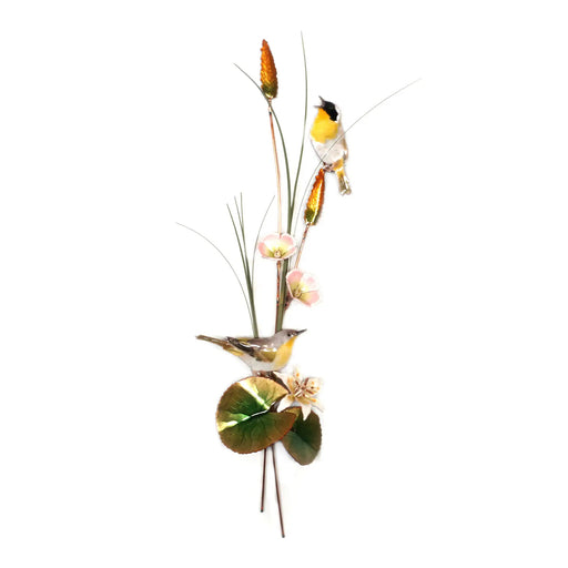 Yellow Throated Warblers with Flowers Metal Wall Art