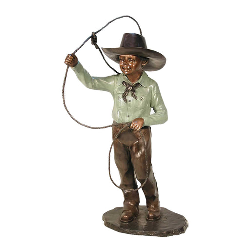 Young Cowboy with Rope Bronze Sculpture