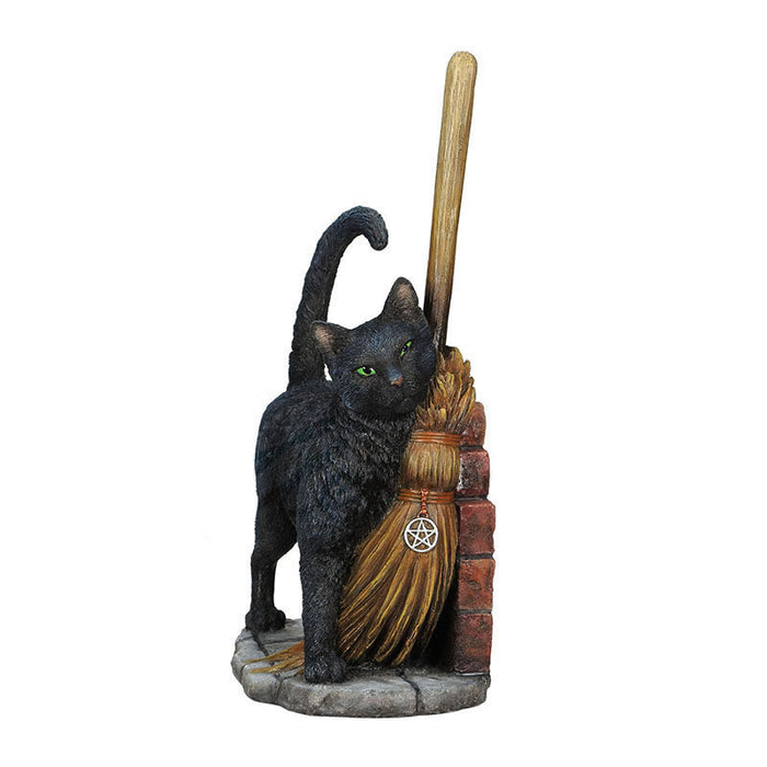 A Brush with Magick- Black Cat with Broom Statue