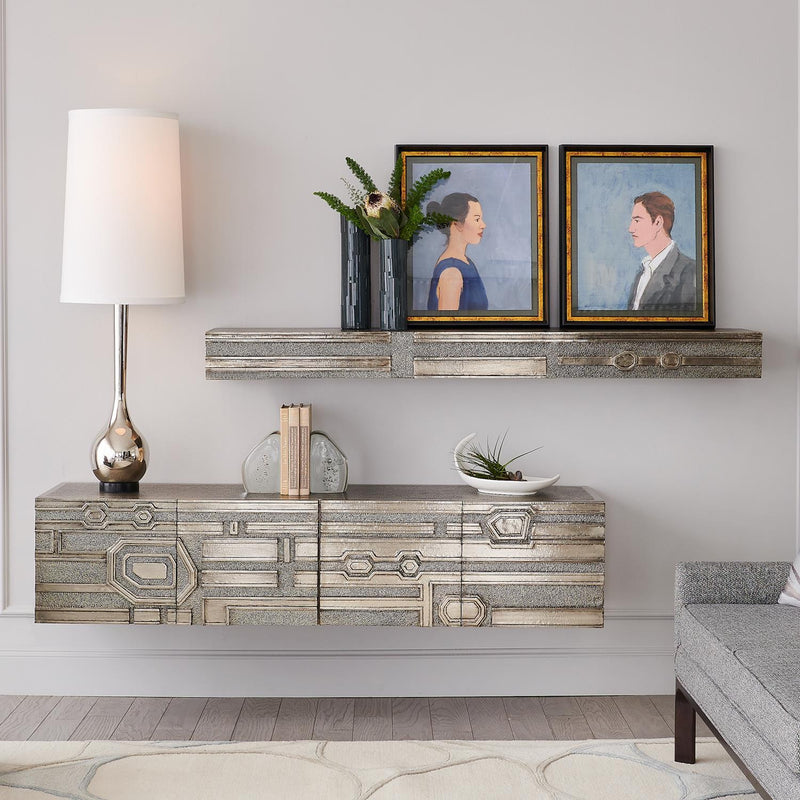 Abstract Block Floating Cabinet In Nickel 2