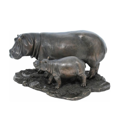 African Hippo and Baby Sculpture