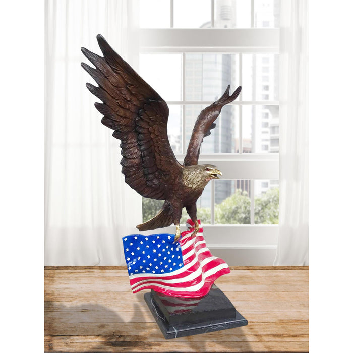 Bald Eagle with Flag Bronze Sculpture