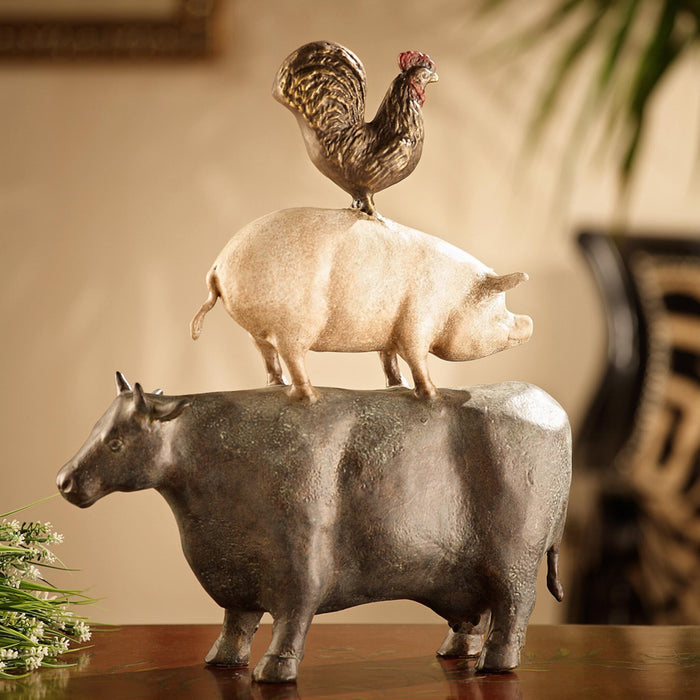 American Folk Art Trio Statue- Farm Animals by San Pacific International/SPI Home