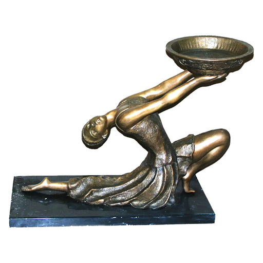 Bronze Kneeling Dancer Sculpture with Tray