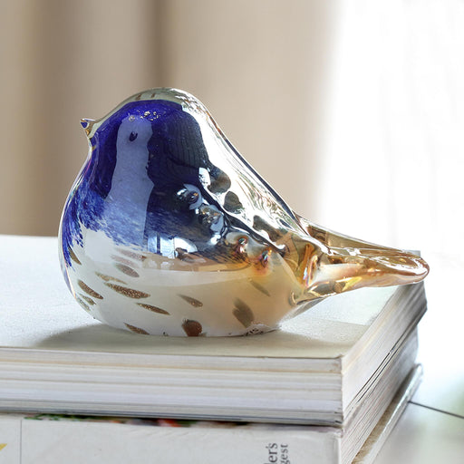 Art Glass Blue White and Gold Bird Figurine by San Pacific International/SPI Home