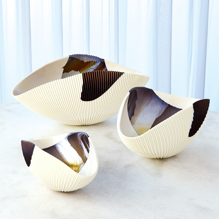 Art Glass Bowls Pleated Bronze Stripe