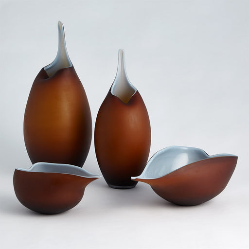 Art Glass Frosted Amber Vase Modern 5