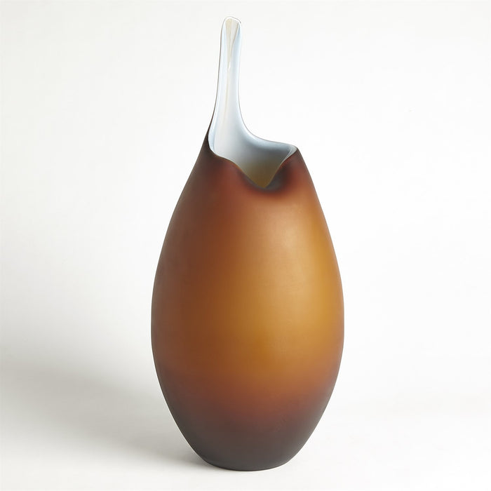 Art Glass Frosted Amber Vase Modern 7