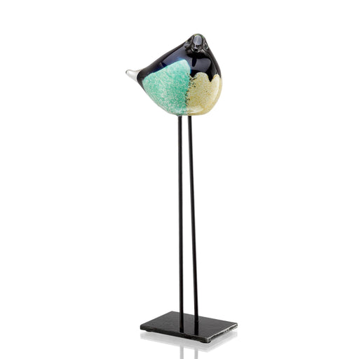 Art Glass Green and Black Bird Statue by San Pacific International/SPI Home