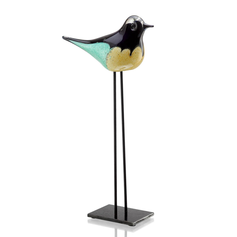 Art Glass Green and White Bird Statue by San Pacific International/SPI Home