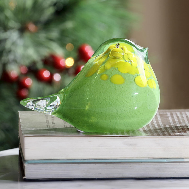 Art Glass Green and Yellow Bird Figurine by San Pacific International/SPI Home