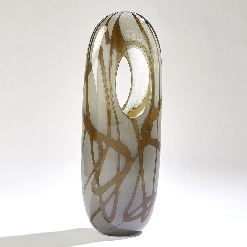 Art Glass Modern Vase Amber Gray Swirl 3