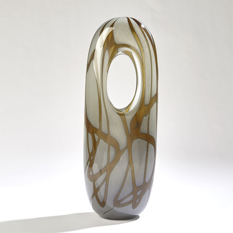 Art Glass Modern Vase Amber Gray Swirl 7