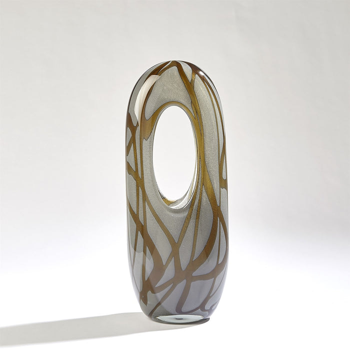 Art Glass Modern Vase Amber Gray Swirl 8