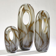 Art Glass Modern Vase Amber Gray Swirl