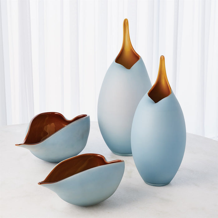 Art Glass Modern Vase Bowl Set Blue Amber