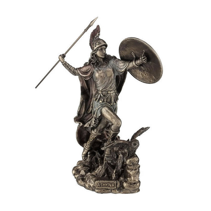 Athena Throwing Javelin With Owl Of Wisdom Statue